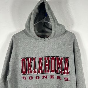 🔥🏈 Vintage OKLAHOMA SOONERS College Embroidered Thick Hoodie Sweatshirt Sz Lg